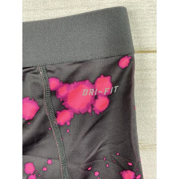 Nike Women's Pro Leggings Sz M Black Pink Splatter Dri-Fit Crop Athletic Workout - Picture 10 of 11